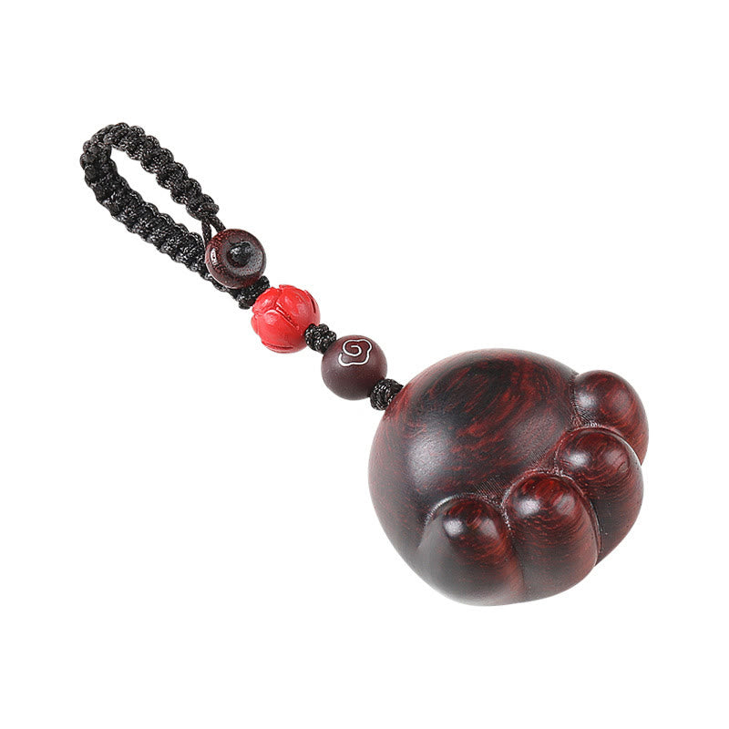 Porte-clés de protection en bois de santal rouge, vert et ébène, motif patte de chat porte-bonheur