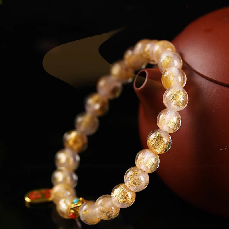 Bracelet porte-bonheur en verre Liuli avec breloque spirituelle en frêne et encens