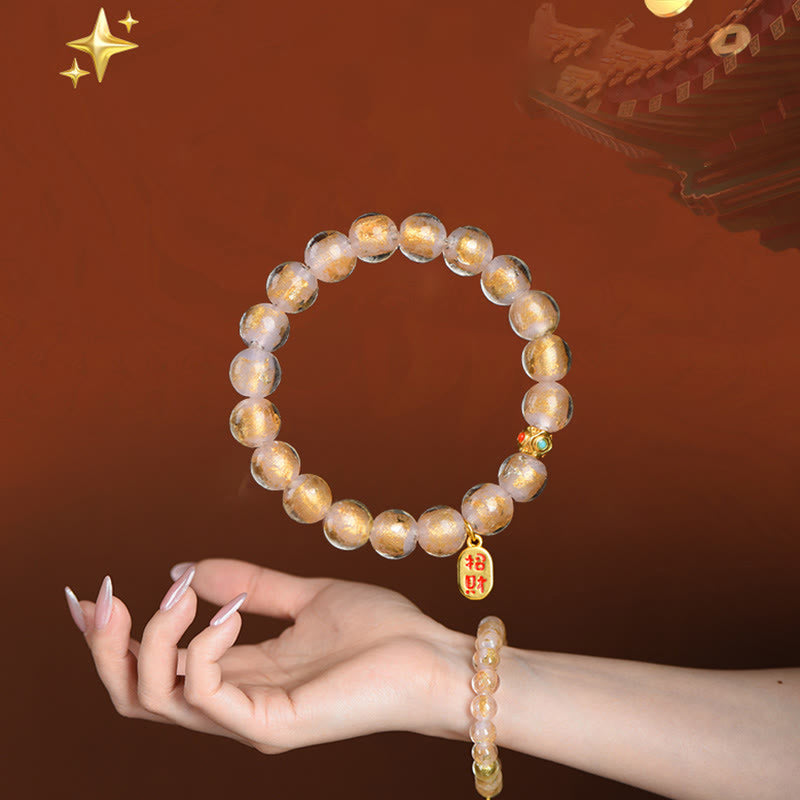 Bracelet porte-bonheur en verre Liuli avec breloque spirituelle en frêne et encens