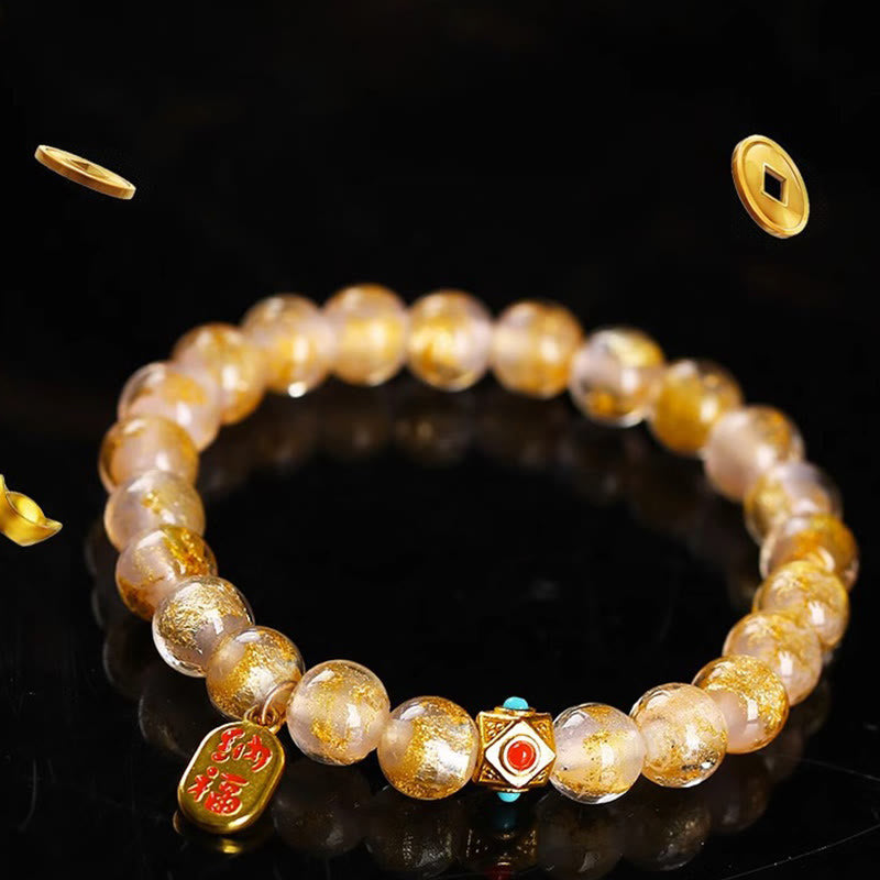 Bracelet porte-bonheur en verre Liuli avec breloque spirituelle en frêne et encens