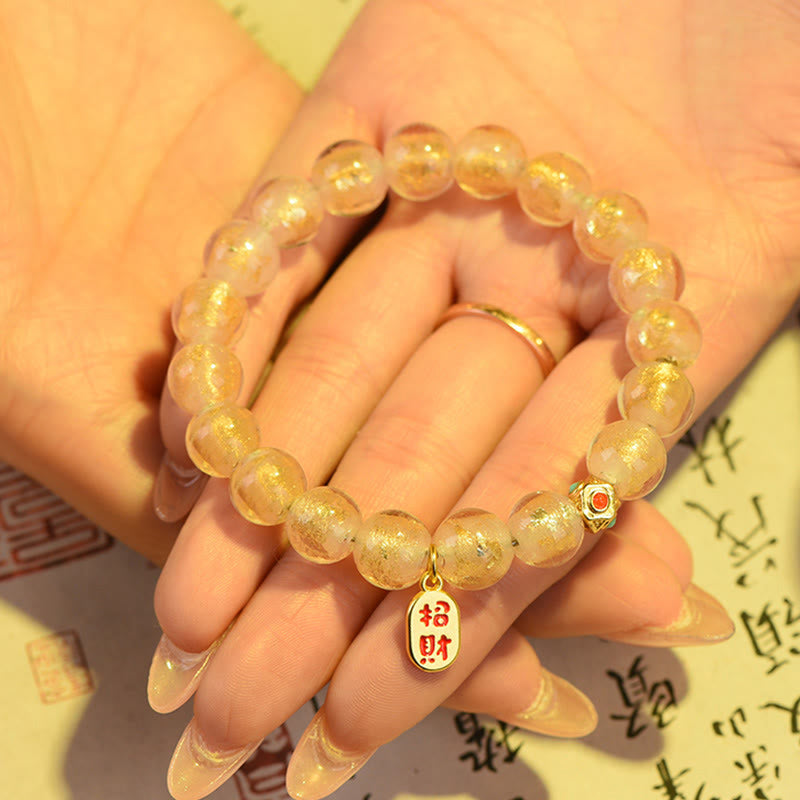 Bracelet porte-bonheur en verre Liuli avec breloque spirituelle en frêne et encens