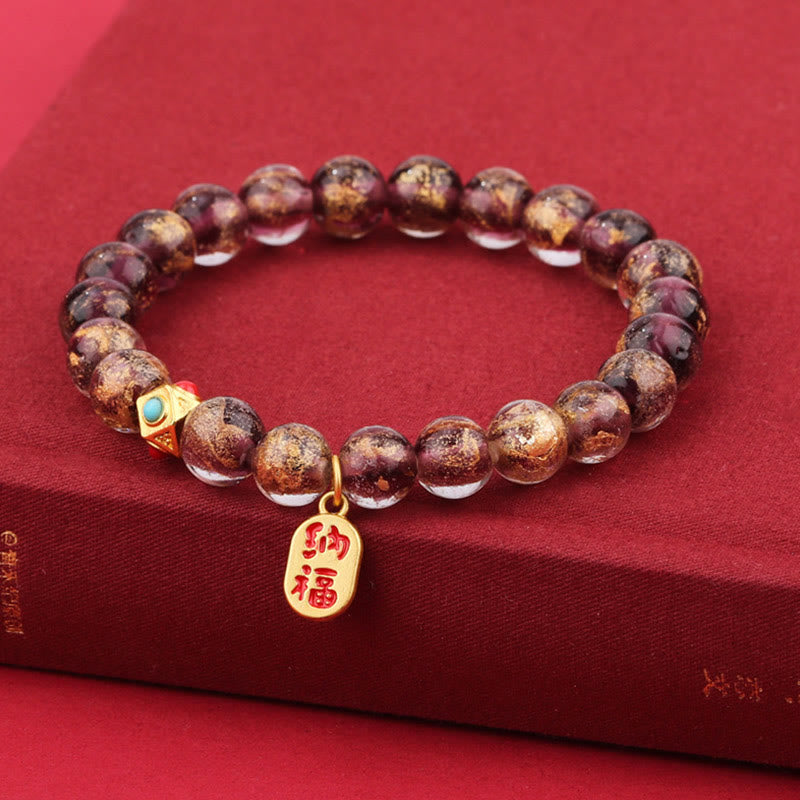 Bracelet porte-bonheur en verre Liuli avec breloque spirituelle en frêne et encens