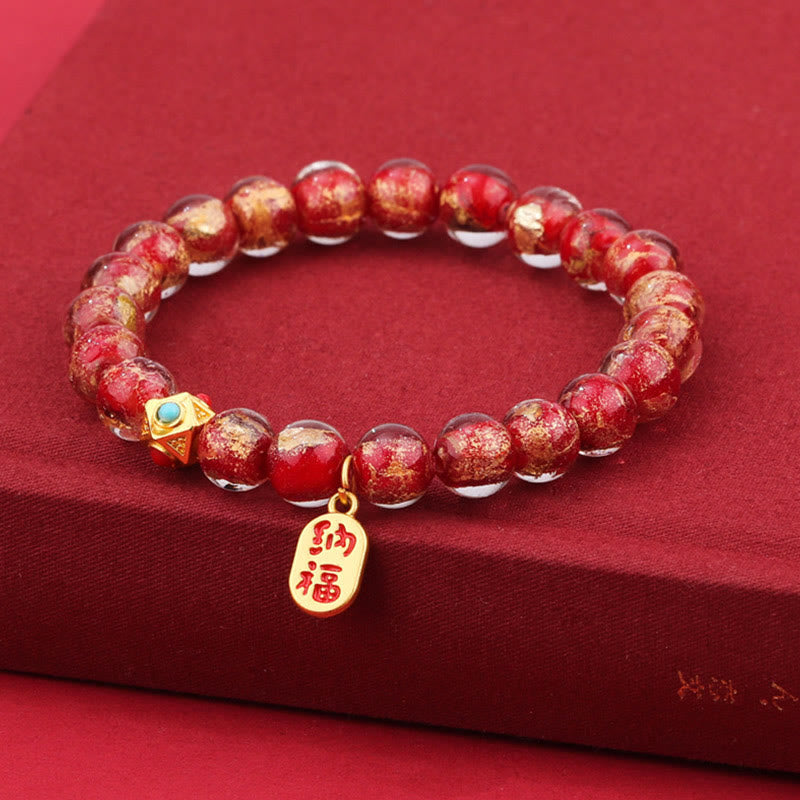 Bracelet porte-bonheur en verre Liuli avec breloque spirituelle en frêne et encens