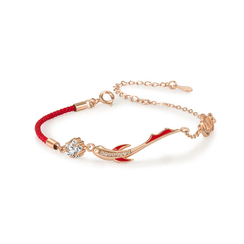 Bracelet porte-bonheur en argent sterling avec cordon rouge et poisson koï 16+3 cm