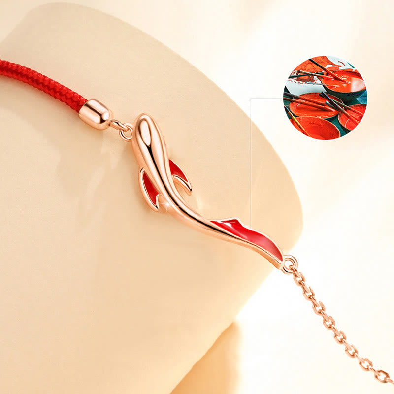 Bracelet porte-bonheur en argent sterling avec cordon rouge et poisson koï 16+3 cm