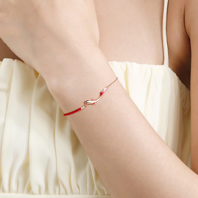 Bracelet porte-bonheur en argent sterling avec cordon rouge et poisson koï 16+3 cm