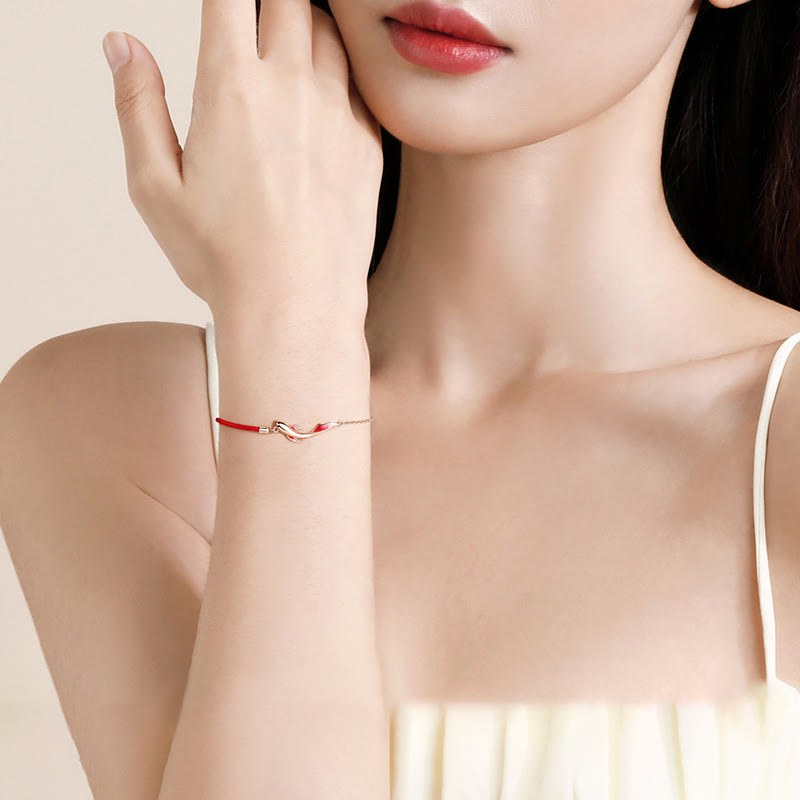 Bracelet porte-bonheur en argent sterling avec cordon rouge et poisson koï 16+3 cm