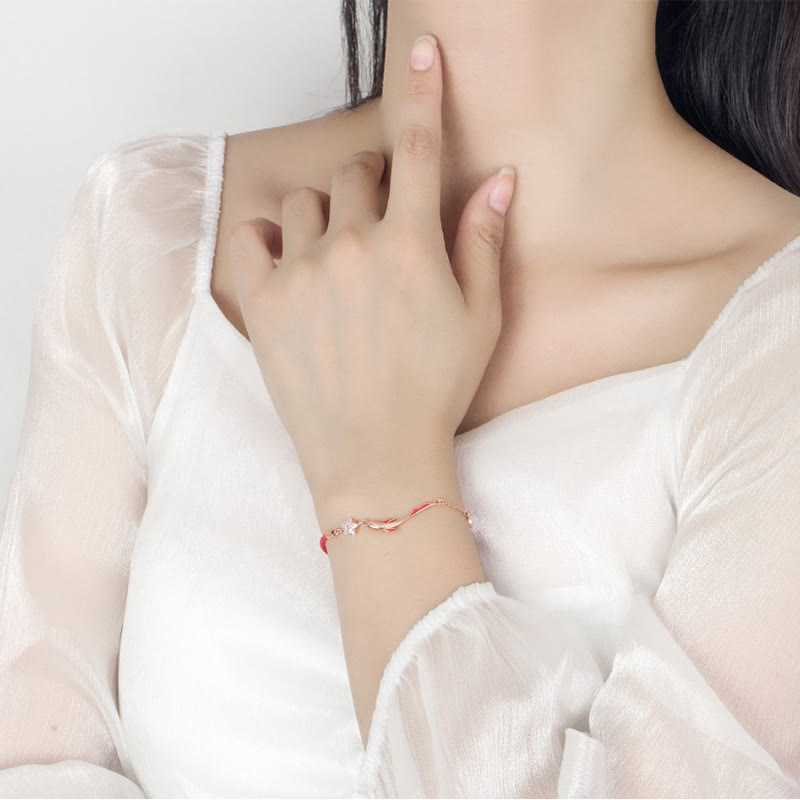Bracelet porte-bonheur en argent sterling avec cordon rouge et poisson koï 16+3 cm