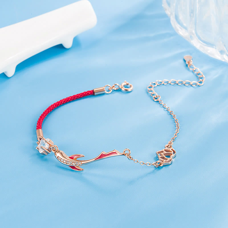 Bracelet porte-bonheur en argent sterling avec cordon rouge et poisson koï 16+3 cm