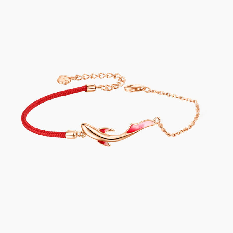 Bracelet porte-bonheur en argent sterling avec cordon rouge et poisson koï 16+3 cm