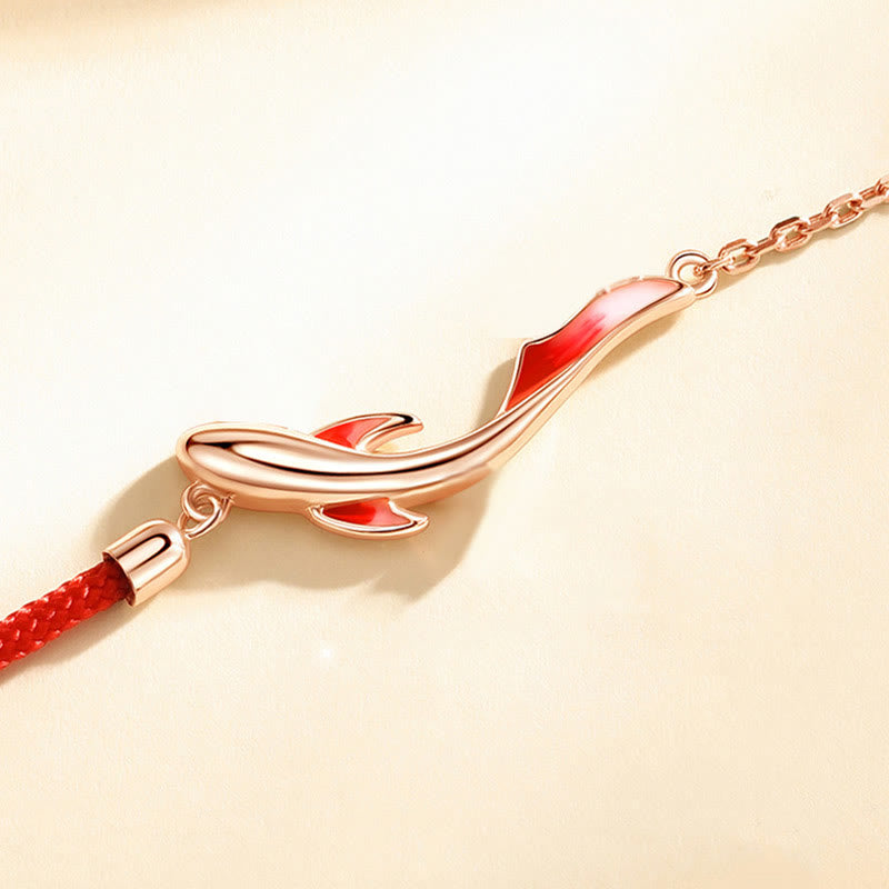 Bracelet porte-bonheur en argent sterling avec cordon rouge et poisson koï 16+3 cm