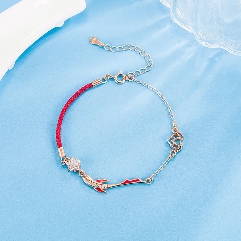 Bracelet porte-bonheur en argent sterling avec cordon rouge et poisson koï 16+3 cm