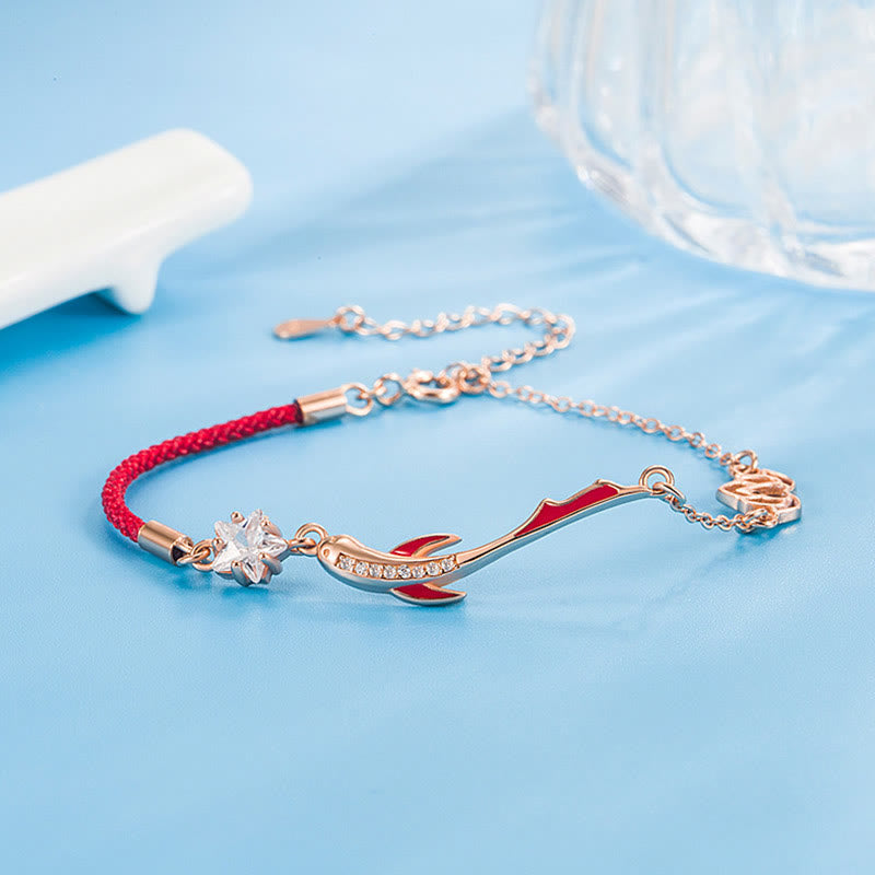 Bracelet porte-bonheur en argent sterling avec cordon rouge et poisson koï 16+3 cm