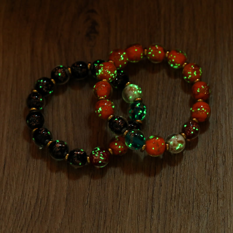 Bracelet porte-bonheur en perles spirituelles lumineuses en verre Liuli de 10 mm