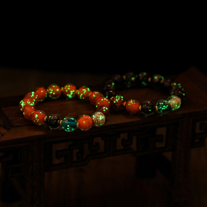 Bracelet porte-bonheur en perles spirituelles lumineuses en verre Liuli de 10 mm