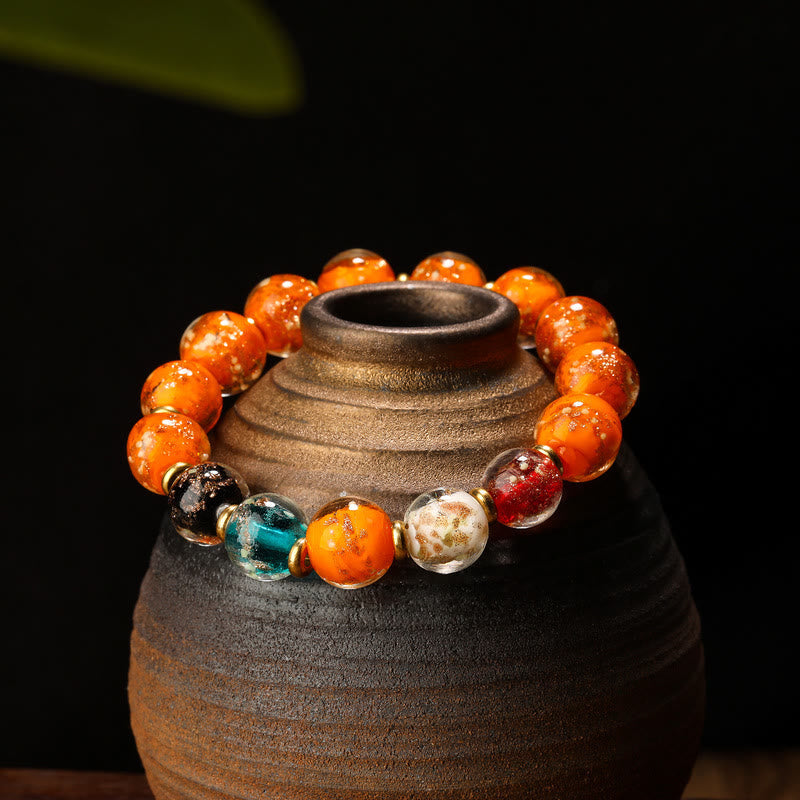 Bracelet porte-bonheur en perles spirituelles lumineuses en verre Liuli de 10 mm