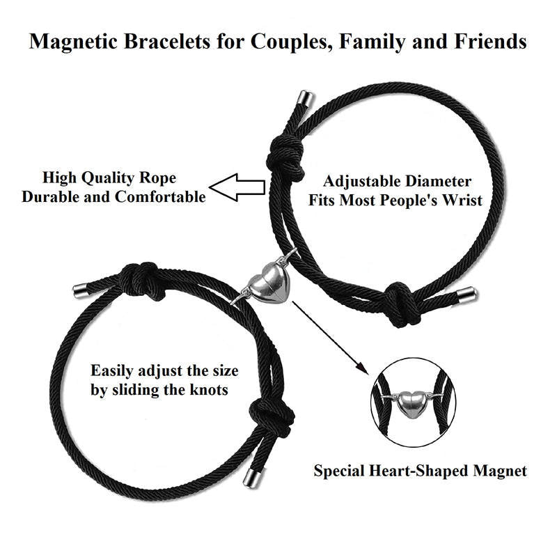 Bracelets magnétiques pour couple avec fil rouge | Protection et force