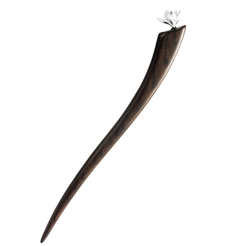 Épingle à cheveux en argent sterling 925 et fleur de magnolia en ébène | Cadeau de bénédiction
