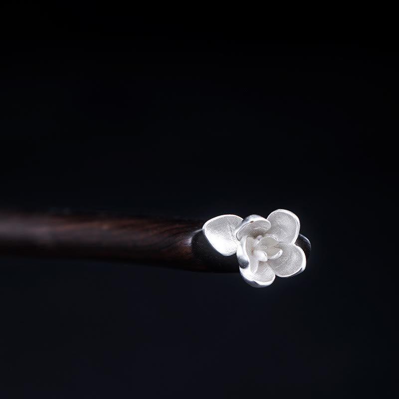 Épingle à cheveux en argent sterling 925 et fleur de magnolia en ébène | Cadeau de bénédiction