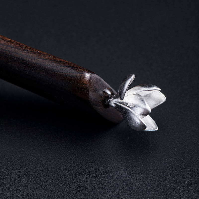 Épingle à cheveux en argent sterling 925 et fleur de magnolia en ébène | Cadeau de bénédiction