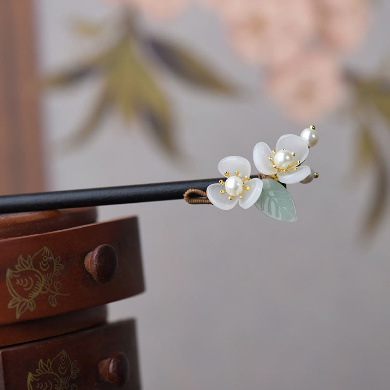 Épingle à cheveux de protection spirituelle en perles de magnolia avec bois veiné