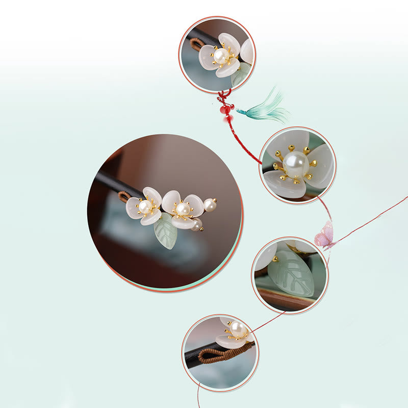 Épingle à cheveux de protection spirituelle en perles de magnolia avec bois veiné