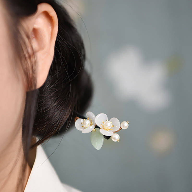 Épingle à cheveux de protection spirituelle en perles de magnolia avec bois veiné