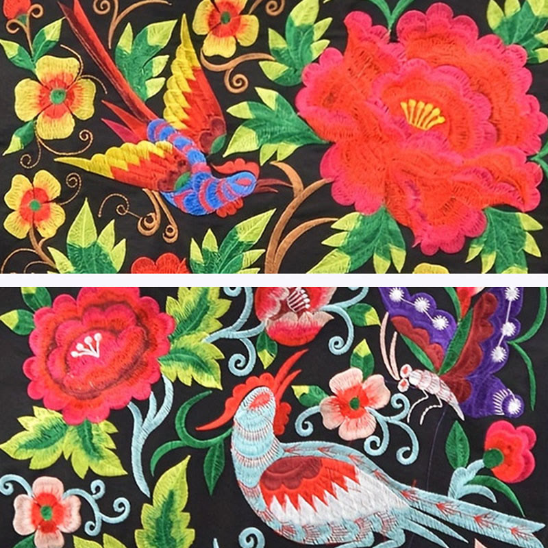 Sac en toile brodé Magpie avec pivoines et chrysanthèmes
