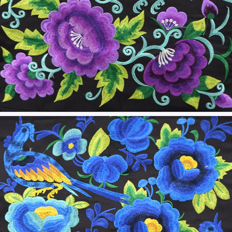 Sac en toile brodé Magpie avec pivoines et chrysanthèmes