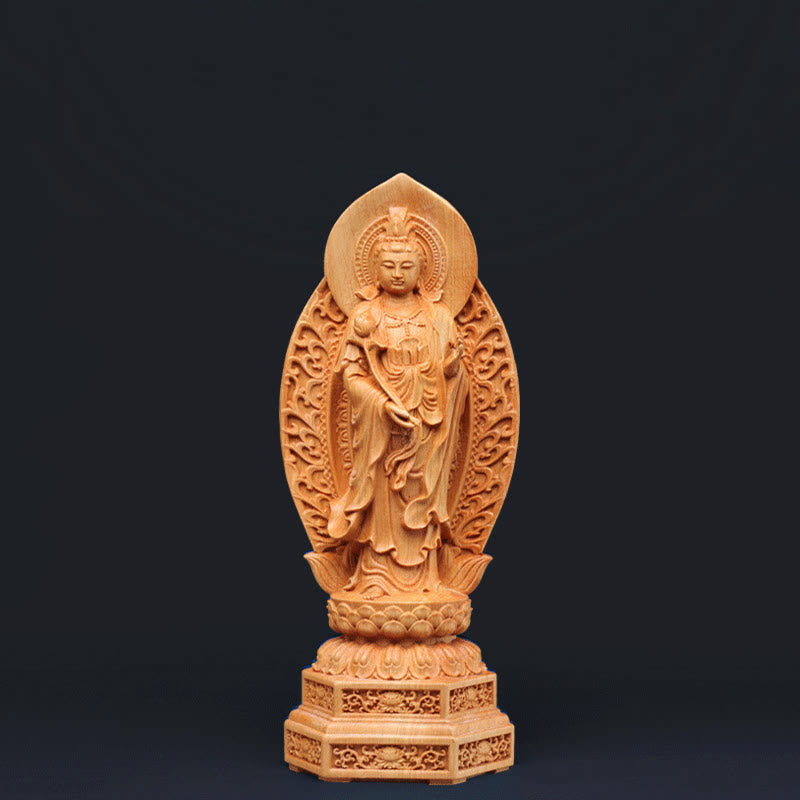 Mahasthamaprapta Bodhisattva Statue de Bouddha optimiste en bois de thuya