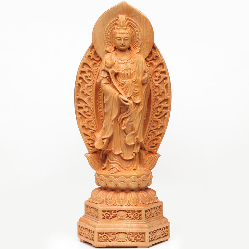 Mahasthamaprapta Bodhisattva Statue de Bouddha optimiste en bois de thuya