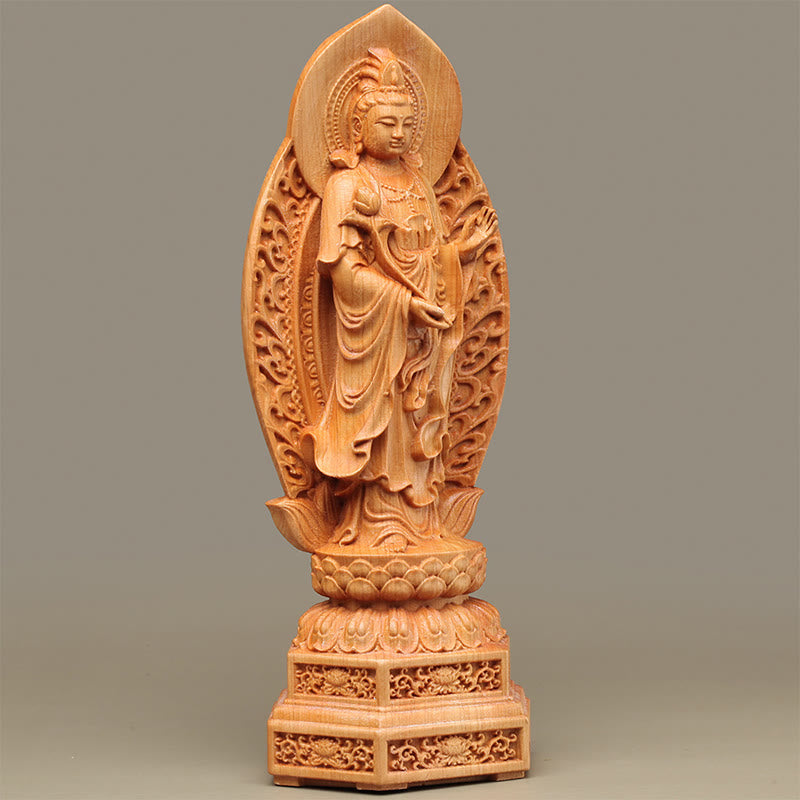 Mahasthamaprapta Bodhisattva Statue de Bouddha optimiste en bois de thuya