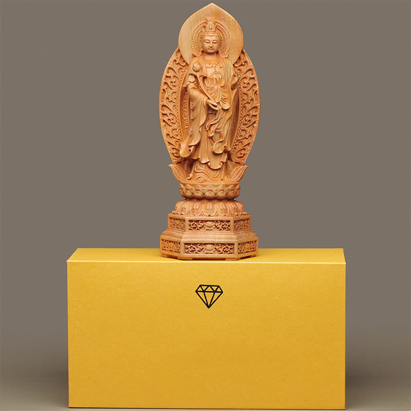 Mahasthamaprapta Bodhisattva Statue de Bouddha optimiste en bois de thuya