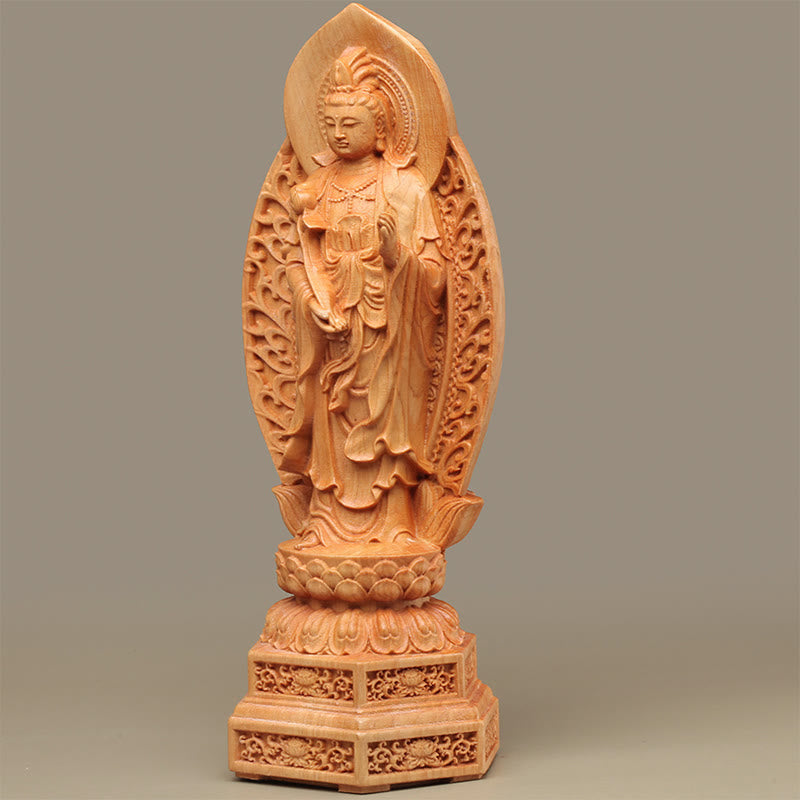 Mahasthamaprapta Bodhisattva Statue de Bouddha optimiste en bois de thuya