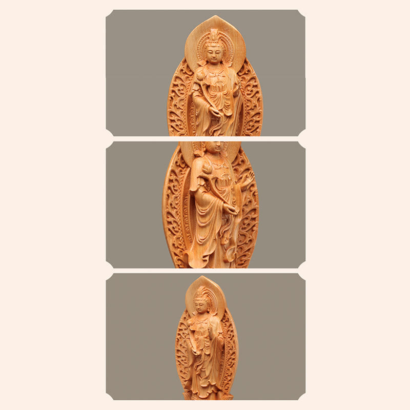 Mahasthamaprapta Bodhisattva Statue de Bouddha optimiste en bois de thuya