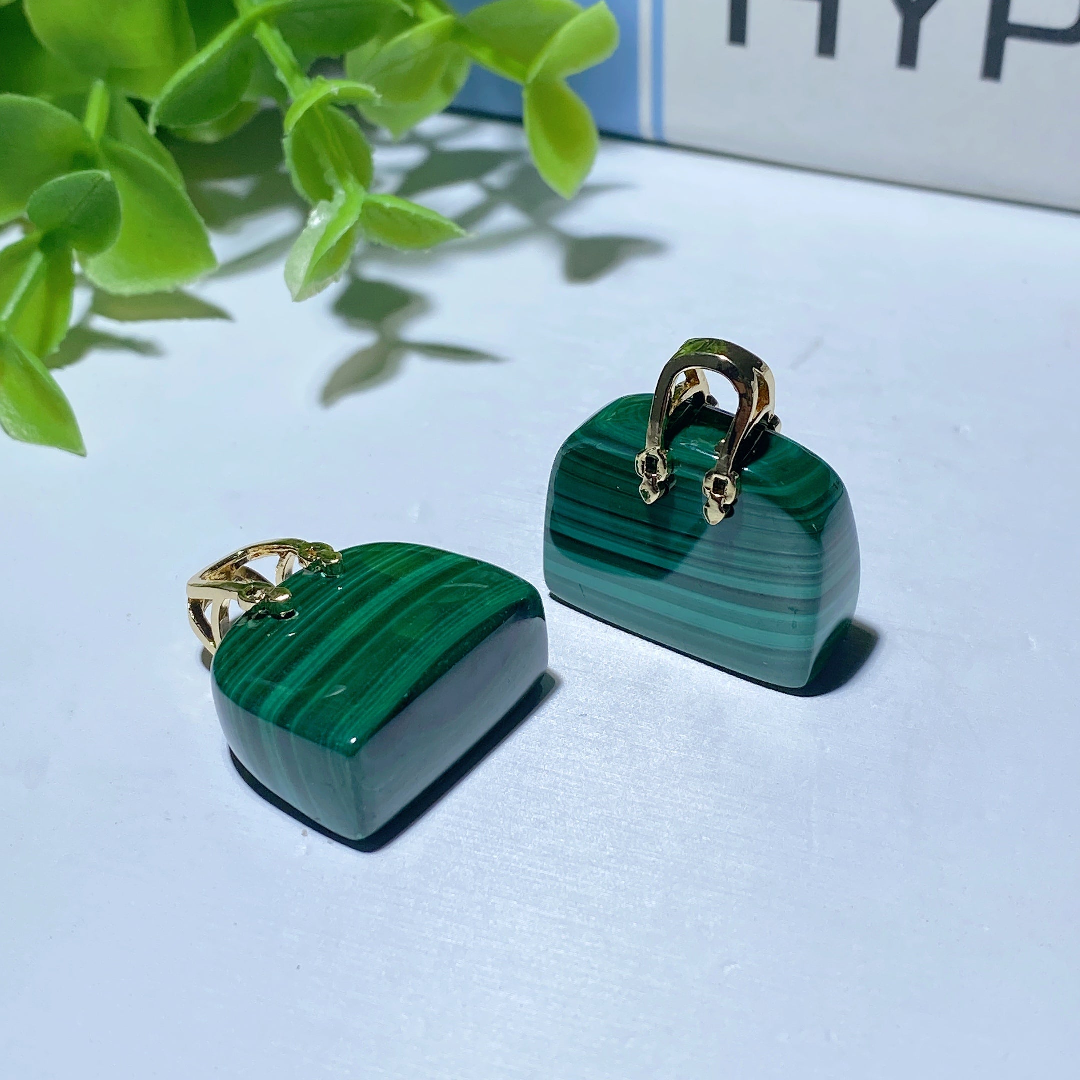 Malachite Handbag Pendant 1in Polished Crystal Healing