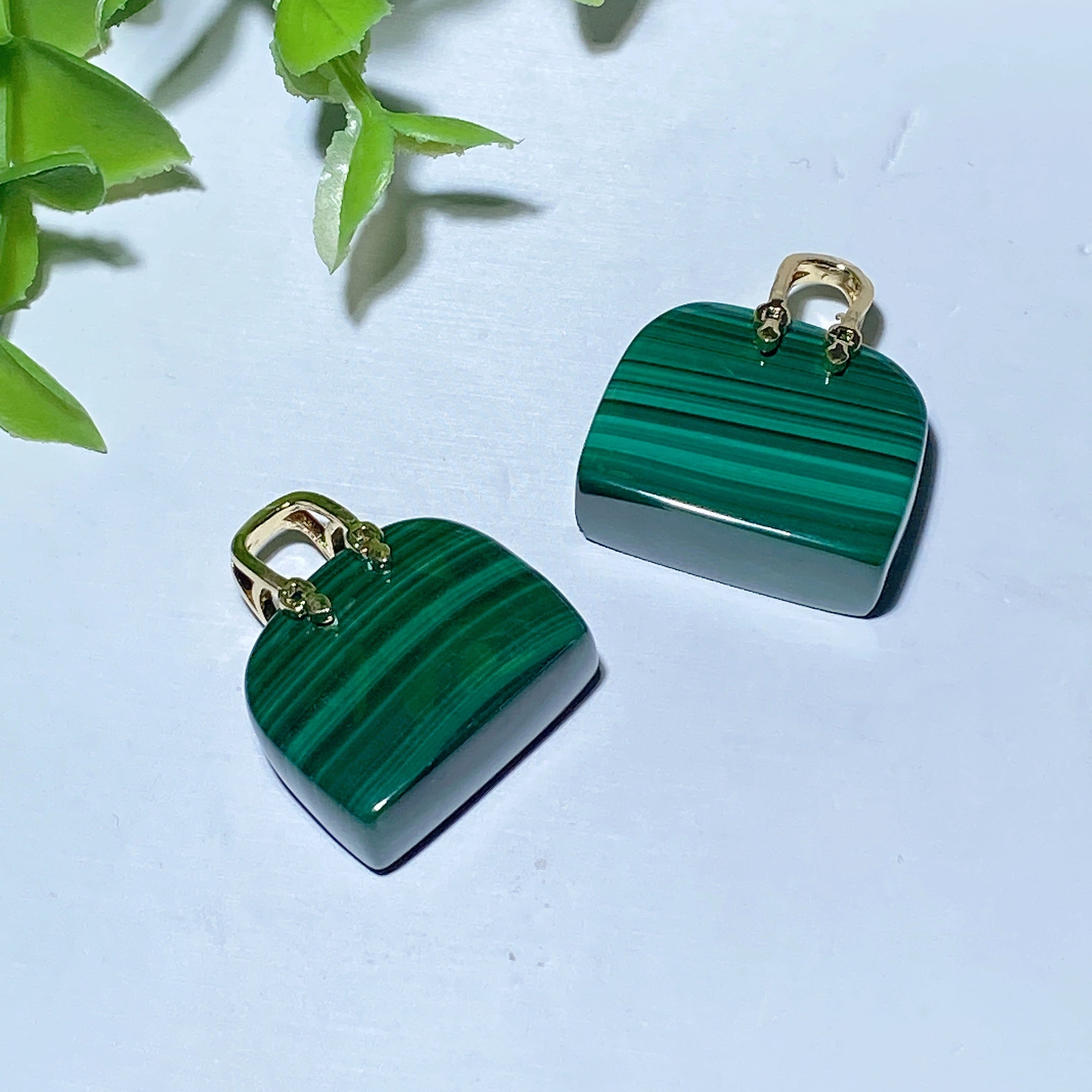 Malachite Handbag Pendant 1in Polished Crystal Healing