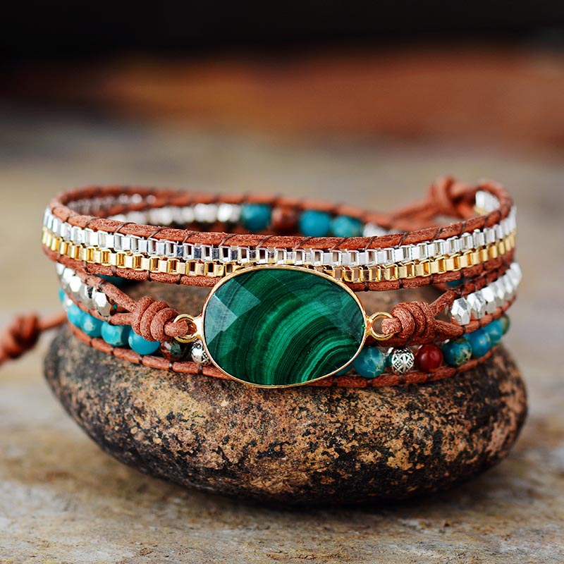 Bracelet en cuir Malachite Protection &amp; Harmonie