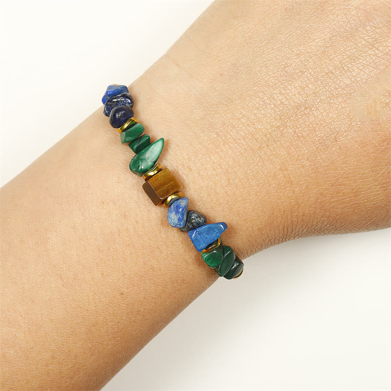 Bracelet à vibrations positives en malachite et œil de tigre