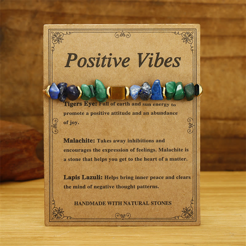 Bracelet à vibrations positives en malachite et œil de tigre