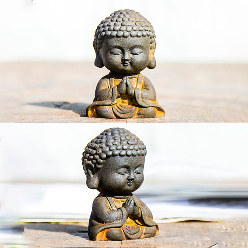 Statue de Bouddha méditant 9 cm Poudre de fer Rouille Résine coulée