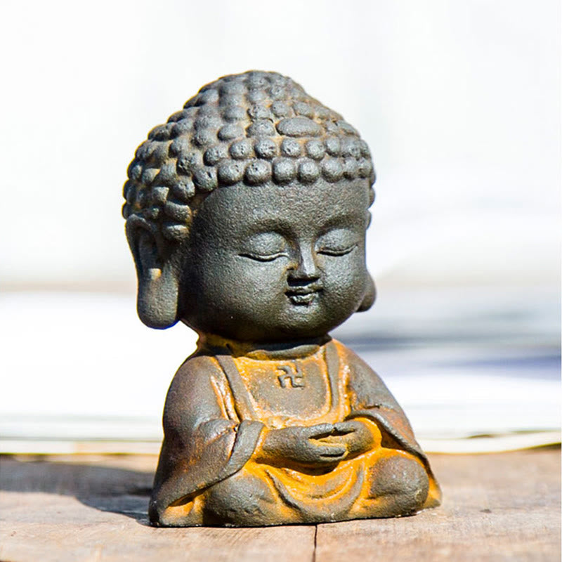 Statue de Bouddha méditant 9 cm Poudre de fer Rouille Résine coulée