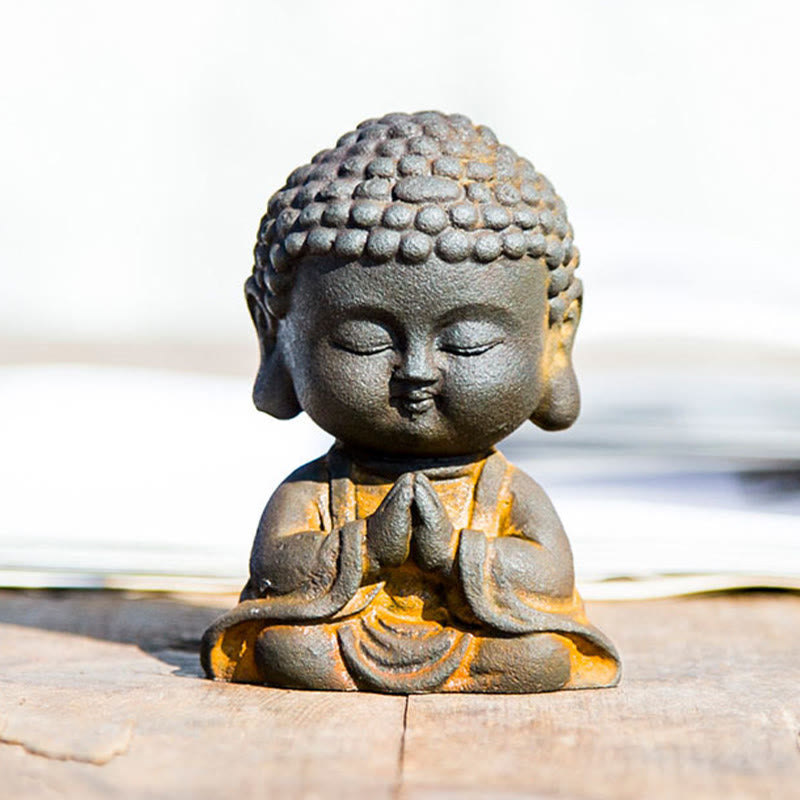 Statue de Bouddha méditant 9 cm Poudre de fer Rouille Résine coulée