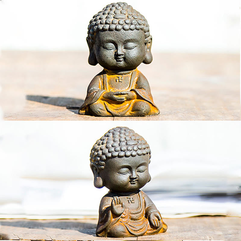 Statue de Bouddha méditant 9 cm Poudre de fer Rouille Résine coulée