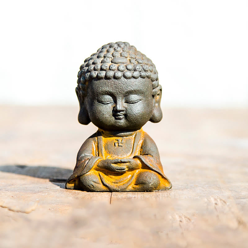 Statue de Bouddha méditant 9 cm Poudre de fer Rouille Résine coulée