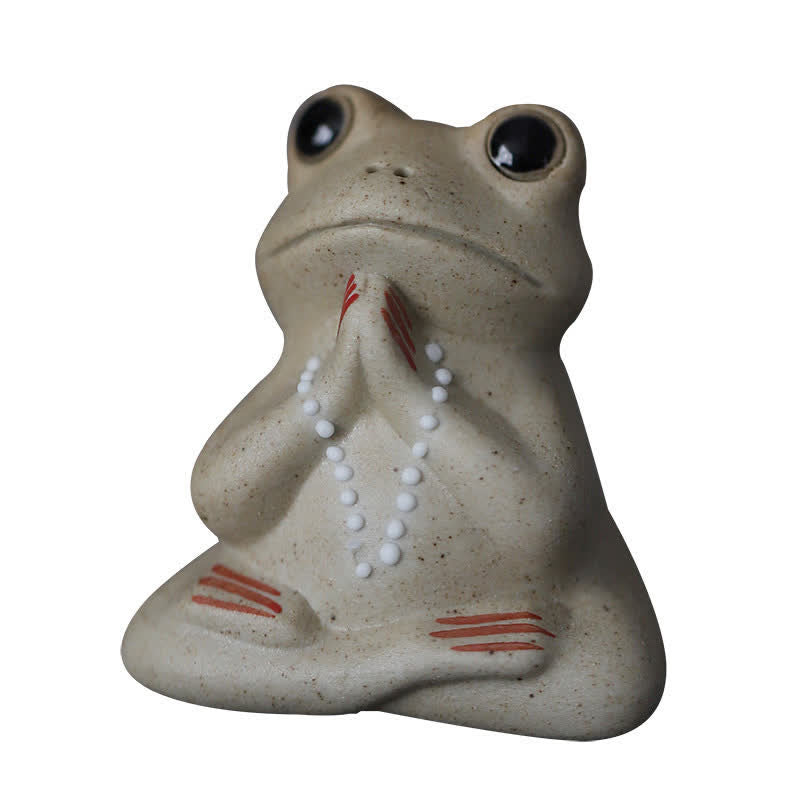 Statue de petite grenouille méditante en céramique pour une décoration zen et calme