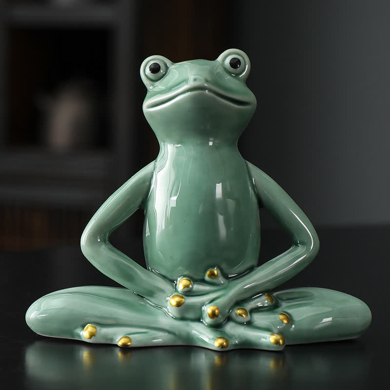 Statue de grenouille zen en céramique méditant pour la décoration