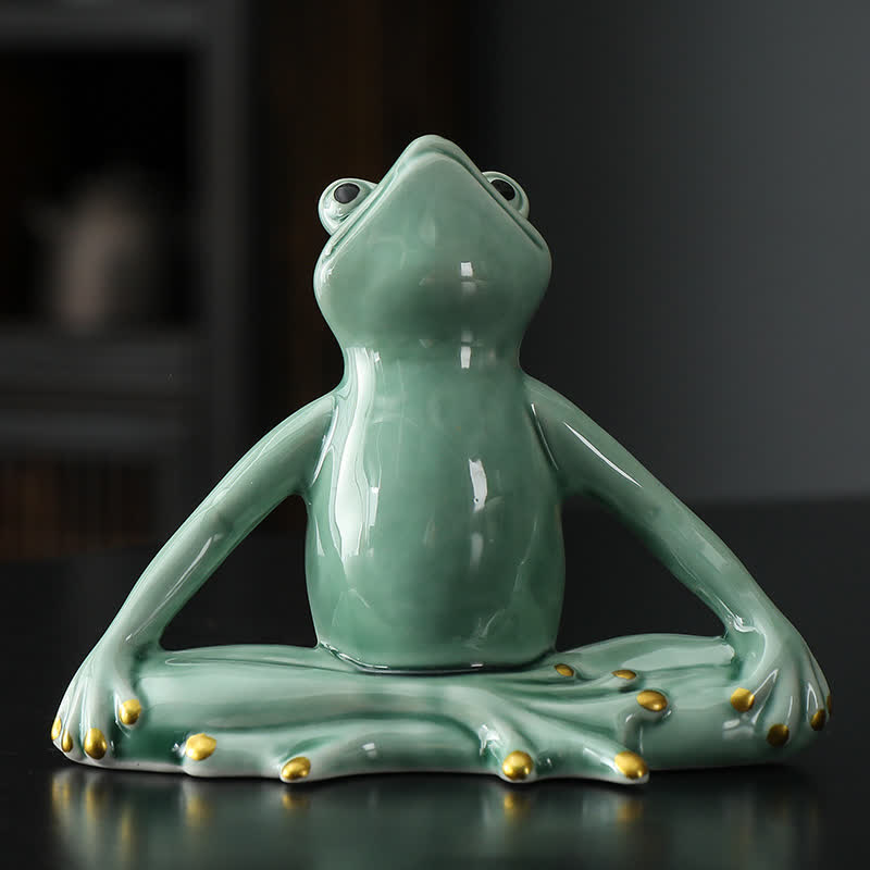 Statue de grenouille zen en céramique méditant pour la décoration