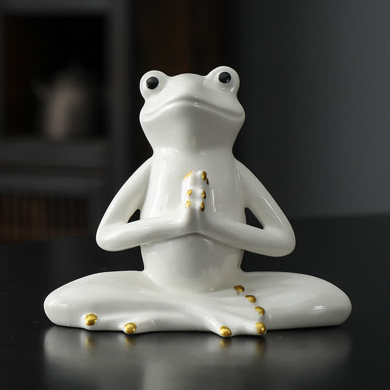 Statue de grenouille zen en céramique méditant pour la décoration