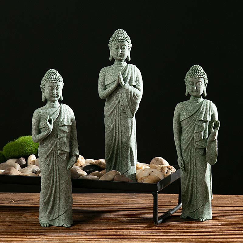 Statue de Bouddha de méditation en grès vert, symbole de sérénité